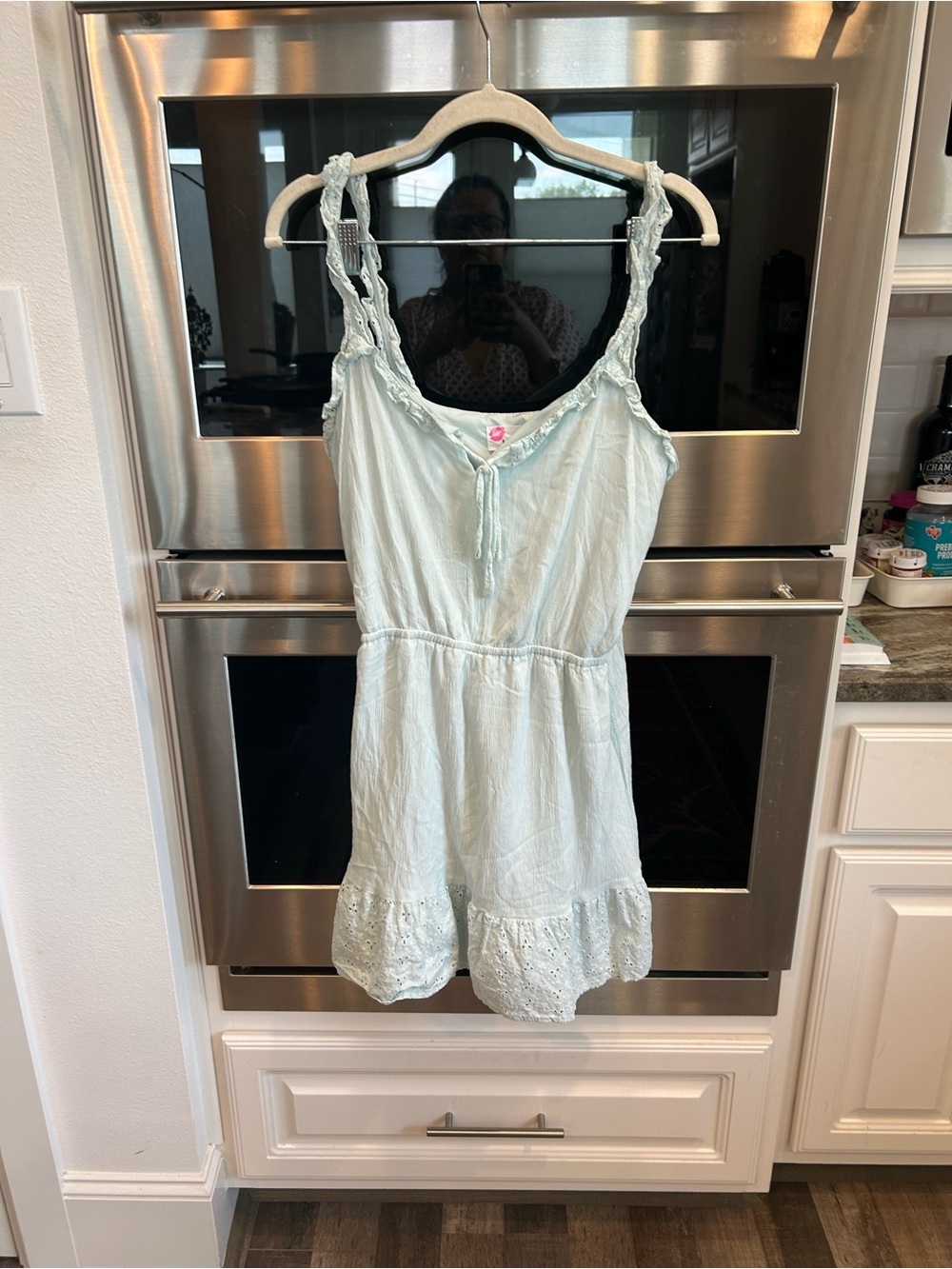 Luv Betsey Light mint mini dress with eyelet & ruffle size M GUC